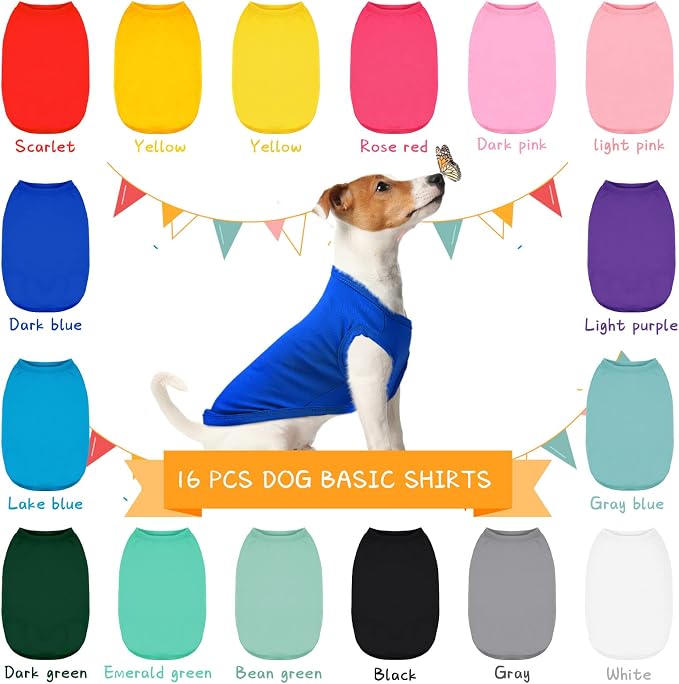 16 Pieces Small Dog Clothes Cute Blank Puppy Shirts Soft Dog Sweatshirts Breathable Outfit for Pet Cats Accessories, 16 Styles(M)
