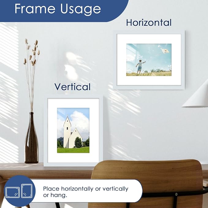 8x10 Picture Frame Set of 6, Wall or Tabletop Display, Blue | Display 5x7 with Mat or 8x10 Without Mat, Horizontal or Vertical, Gallery Wall Frame Set for Wedding & Room & Home Decor
