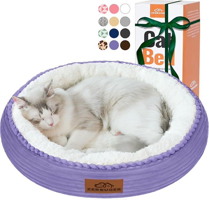 Zerbuger 20in Violet Round Dog Bed Sofa for Dogs Cats, Machine Washable | for Small/Medium/Large Dogs Cats, Foam Pet Couch with Removable Mat Non-Slip Bottom, Pet Cuddler for Indoor/Outdoor/Car/Cage