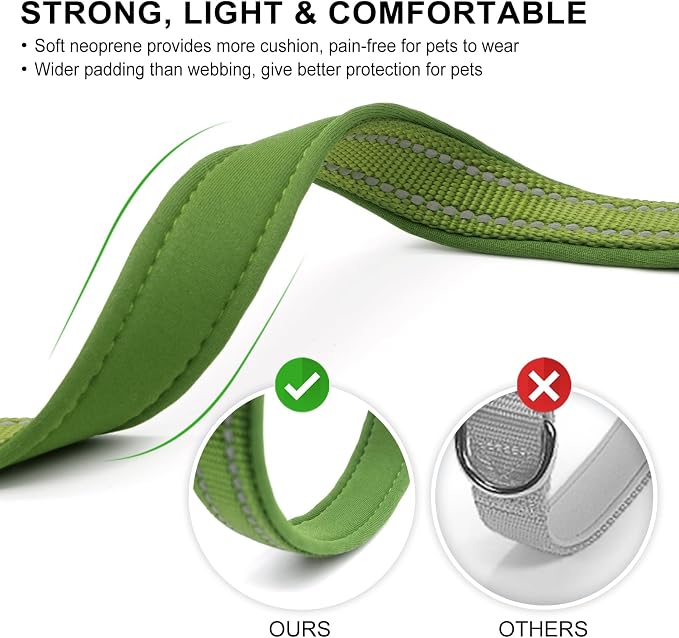 azuza Reflective Dog Collar, Neoprene Padded Medium Dog Collar,Army Green M
