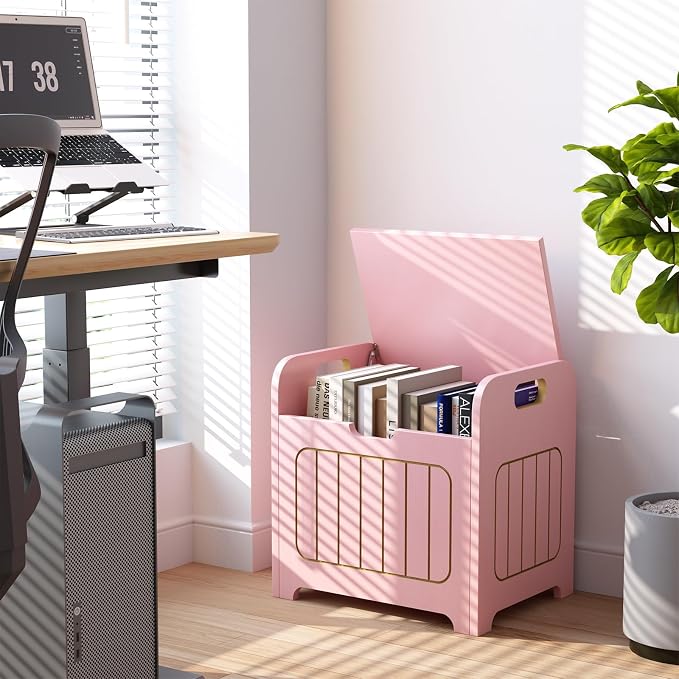 Aenuert Storage Chests, Small Cube Organizer Box,Wooden Entryway Storage (Pink, With Handle)