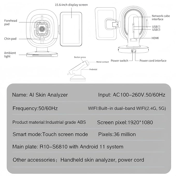 B3 AI Skin Imaging Machine – 3D Facial Scanner with 8-Spectrum Lights, 30+ Skin Indicators, Smart Assessment & Visual Reports for Beauty Spas and Salons