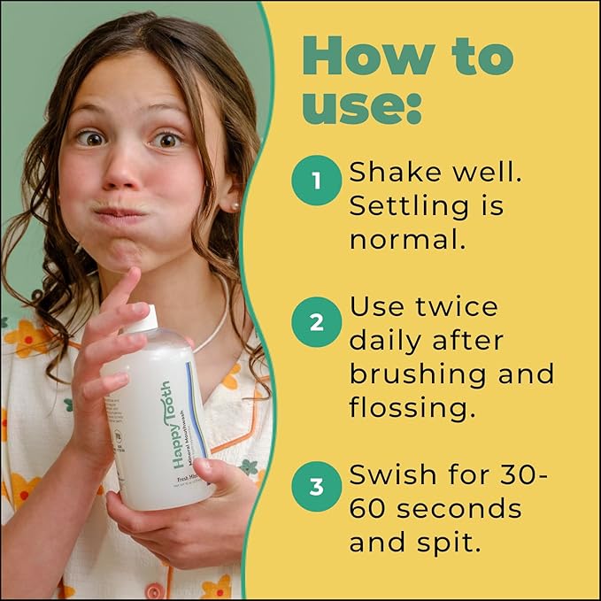 Happy Tooth Hydroxyapatite Mouthwash, Fluoride Free, Teeth Whitening, Remineralizing for Enamel Strength, Fresh Breath, Oral Microbiome Support, Dentist Formulated, Gentle Care, Sweet Orange, 20 Fl Oz