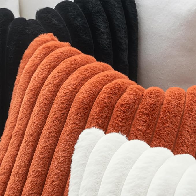 MIULEE Fall Faux Fur Decorative Throw Pillow Covers 18x18 Burnt Orange | Set of 2, Vintage Boho Soft Plush Couch Pillows, Cozy Fluffy Cushion Covers for Sofa Bed Living Room Home Decor