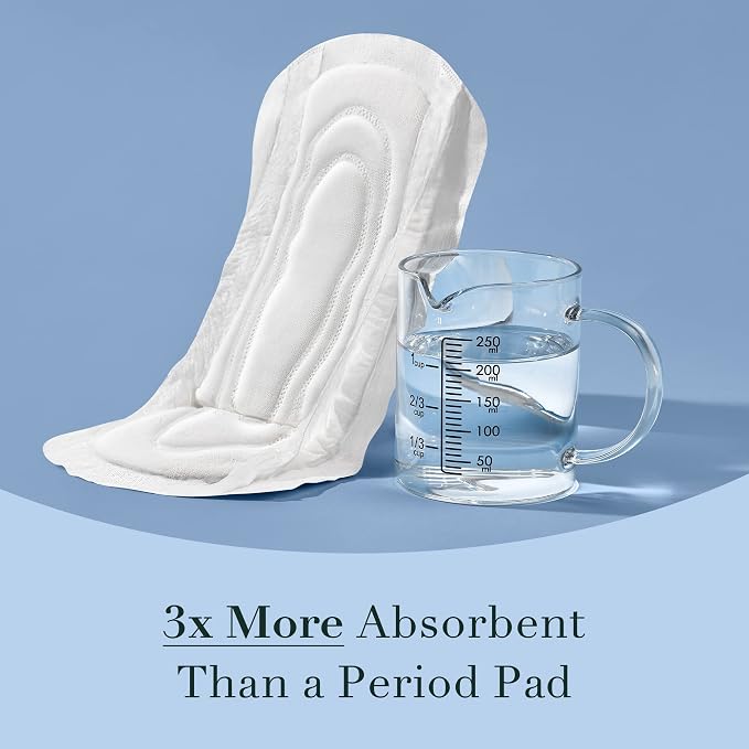 Rael Incontinence Pads for Women, Organic Cotton Cover, Postpartum Essential, Heavy Absorbency, Bladder Control, 4-Layer Core with Leak Guard Technology, Long Length (Moderate, 60 Count)