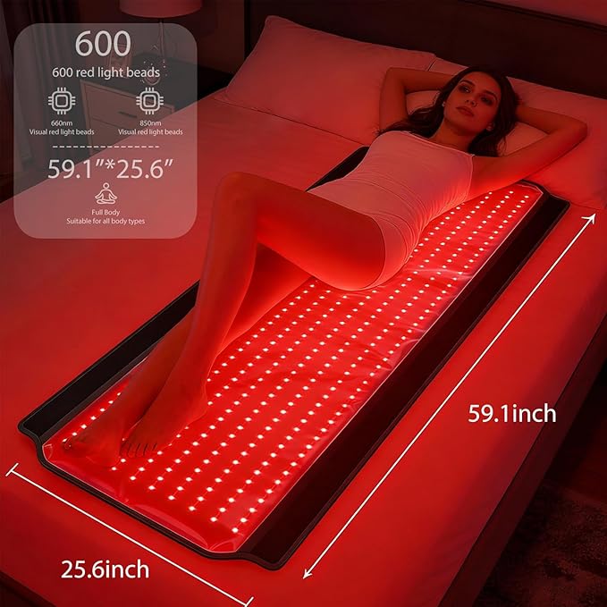 Red Light Therapy for Body, Red Light Therapy Mat with 3 Light Modes & 5 Working Modes, 600 LEDs redlight with 660nm & 850nm Dual Wavelength, Suitable for Men, Women, and All Types of Pets
