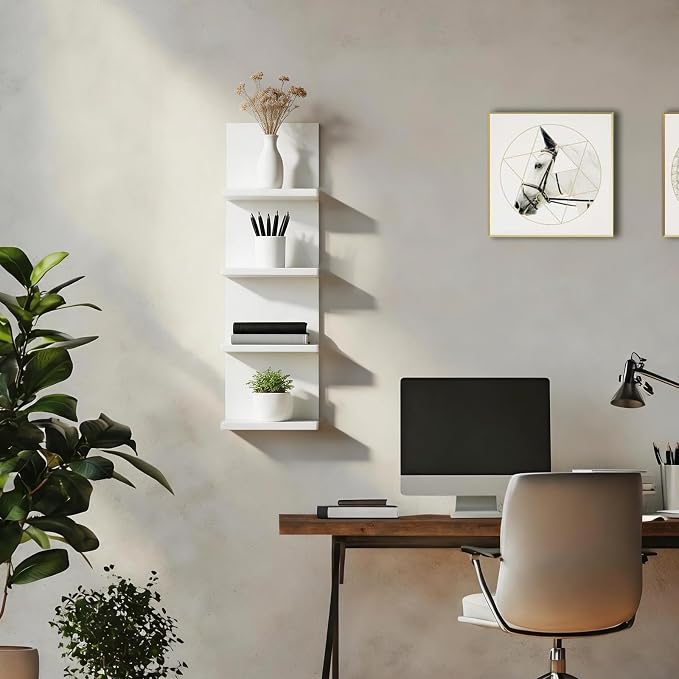 4 Tiers Floating Shelves, Wall Mounted, White | Modern White Lack Shelf, Storage Shelves for Home Decor, Perfume Organizer, Bathroom, Dressing Room, Living Room