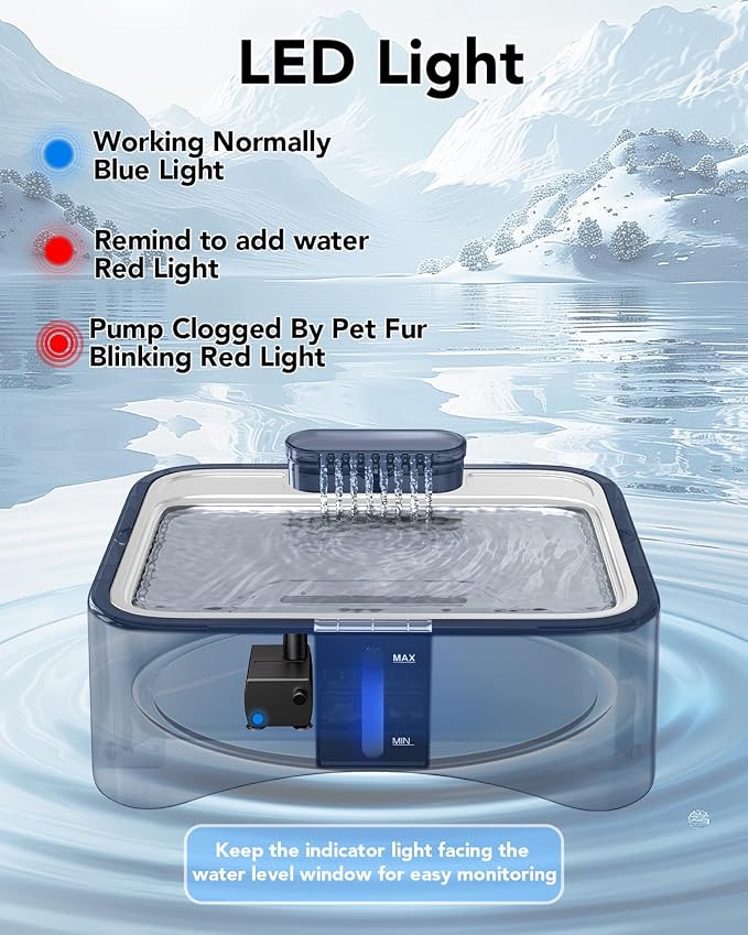 UPSKY Cat Water Fountain, 2.25Gal Large Capacity for Multi-Pet Homes | Ultra Quiet 304 Stainless Steel, Anti-Clog Pump with 4 Filters, Non-Slip Mat Included, Easy to Clean, Smart LED & Anti-Dry