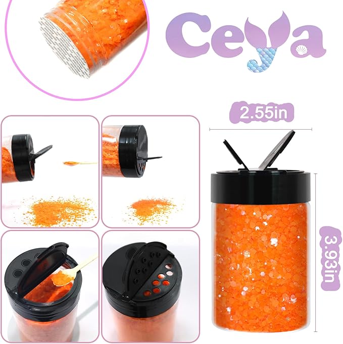 Ceya Chunky Glitter, 4.9oz/ 140g Orange Craft Fall Glitter Powder Mixed Fine Flakes Iridescent Nail Sequins for Halloween Pumpkin, Nail Art, Epoxy Resin, Tumblers, Slime, Painting, Festival Decor