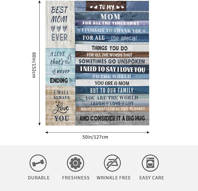 Gifts for Mom, Anniversary Birthday Gifts for Mom, Blanket to Mom from Daughter Son, Presents for Mother's Day,Christmas, Valentines, Soft Flannel Throw Blanket Bed Blanket (50x60)