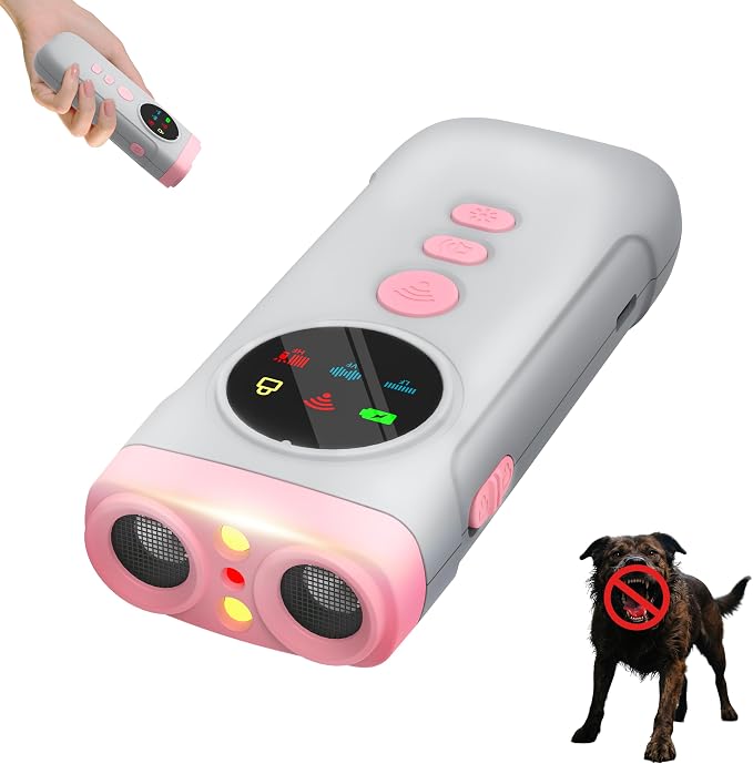 Dog Bark Deterrent Devices, 2X Ultrasonic Anti Barking Device for Dogs, Color Display & 50ft Range, Pet Gentle Anti Barking Device, Portable Safe & Effective Alternative to Bark Collars (Pink)