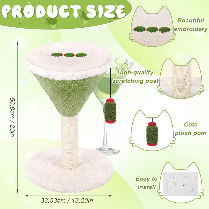 Sosation Olive Martini Cat Scratcher 19.7 H Cat Scratching Post Scratcher with Dangling Ball for Indoor Cats Scratching Post for Kittens and Medium Large Cats