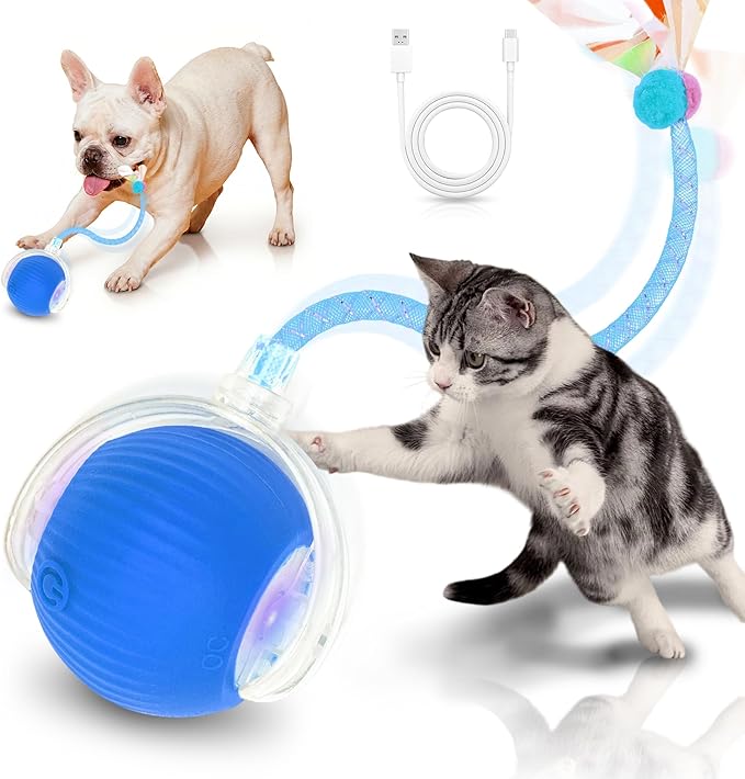 Cat Toys for Indoor Cats Smart Automatic Bal Moving Chase Dogs Toy, Blue | Ball Rolling for Bored Kitten Pet, Upgraded Speedy Moving Chase Dogs Toy