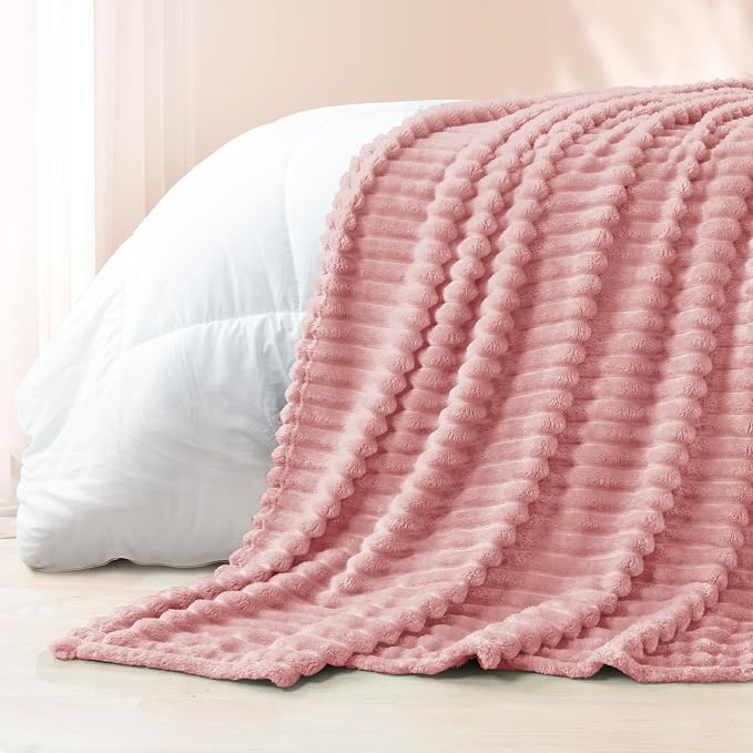 Exclusivo Mezcla Striped Fleece Throw Blanket for Couch, Sofa, Bed, 50"x60" | Soft Breathable Cozy Bed Blankets, Lightweight Plush Fluffy Fuzzy Jacquard Decorative Blankets