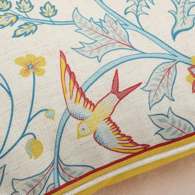 patdrea French Linen Throw Pillow Cover,18"x18",Set of 2-Magnolia A | Vintage Decorative Pillow Case with Zipper,Yellow Floral Pattern,Cushion Coverfor Couch Living Room Bedroom Sofa
