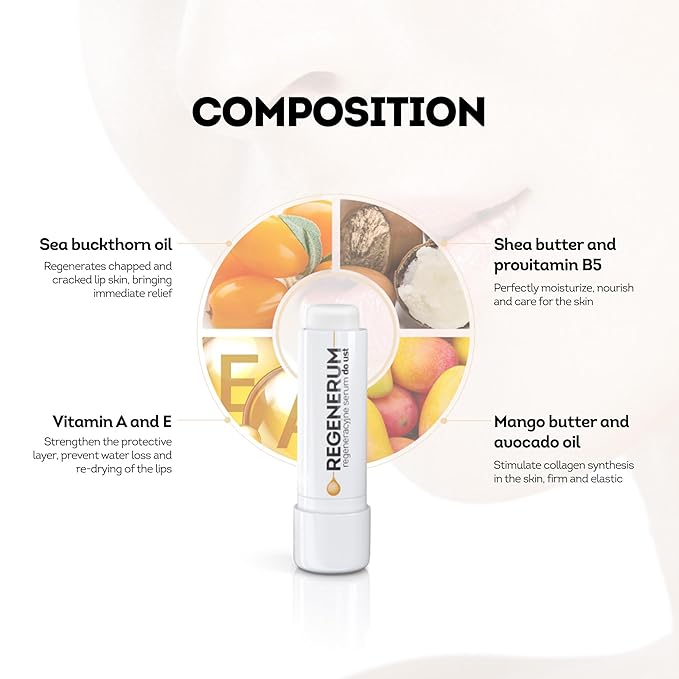 Regenerum - Lip Serum - Intensive Care for Dry, Chapped Skin - Hydrates, Nourishes, and Protects with SPF 15, Softens for Lasting Comfort - 5g