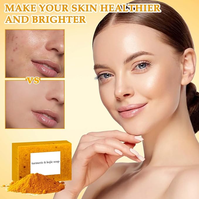 Lemon Turmeric Kojic Soap, Turmeric Soap Bar For Face ＆ Body, Natural TurmericHandmade Smooth Skin Soap For All Skin Types, 2 Pcs