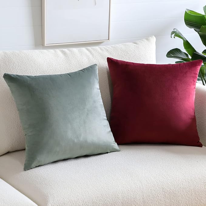 Artscope Luxury Velvet Pillow Covers Super Soft Decorative Square Throw Pillow Covers Case Cushion Covers for Sofa Couch Bedroom Car Decor 22x22 Inch Wine Red