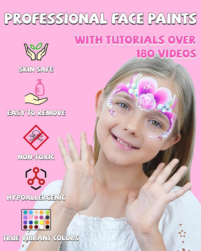 Anka Bella Professional Face Painting Kit for Kids,12X10gm Water Activated Rainbow Cake Face Paint with Stencil & Brushes,Hypoallergenic & Non-Toxic,Gift for Birthday Parties/Halloween/Carnival