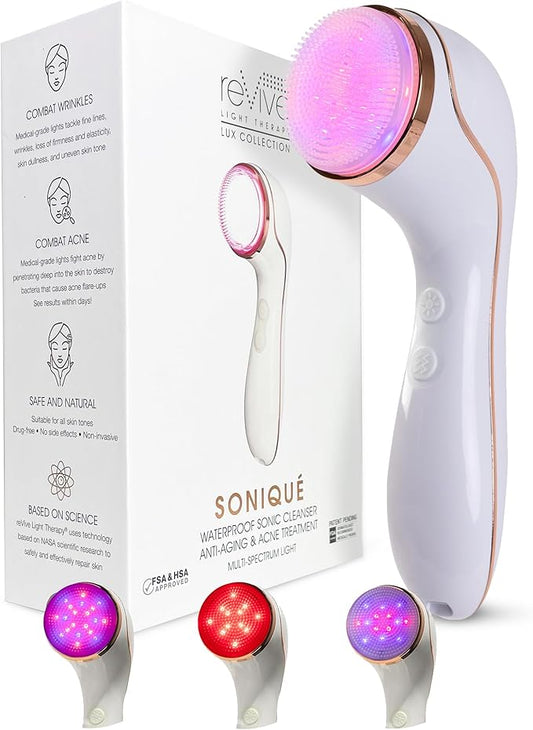 reVive Light Therapy Lux Collection Soniqué Cleanser, Sonic Face Cleanser Brush with Medical-Grade Red Light Therapy for Face, Water-Resistant, FSA HSA Eligible