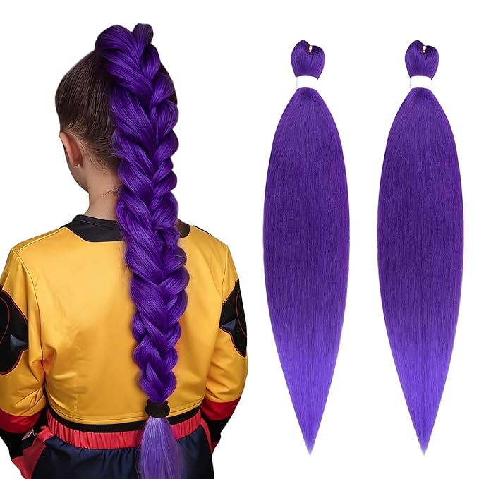 IDN BEAUTY Purple Braiding Hair Pre Stretched Purple Hair Extensions for Braids as Rumi Hair, Long Synthetic Yaki Texture Braiding Hair for Halloween Costume Cosplay Stage Party, 26 Inch (Pack of 2)