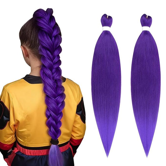 IDN BEAUTY Purple Braiding Hair Pre Stretched Purple Hair Extensions for Braids as Rumi Hair, Long Synthetic Yaki Texture Braiding Hair for Halloween Costume Cosplay Stage Party, 26 Inch (Pack of 2)