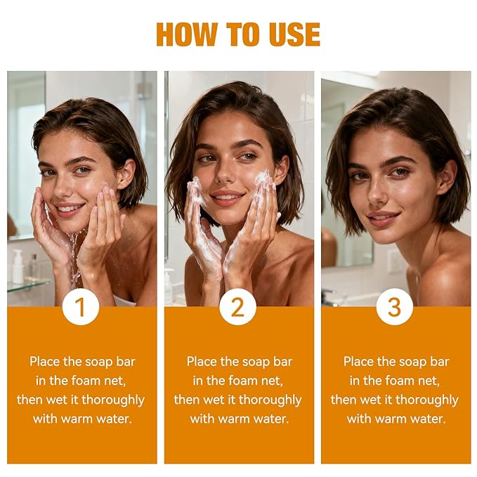 Turmeric Soap For Dark Spot - Kojic Acid Soap Bar with Vitamin C for Face & Body, Natural Ingredients Handmade Soaps for Brightening & Moisturizing, 3 Bars