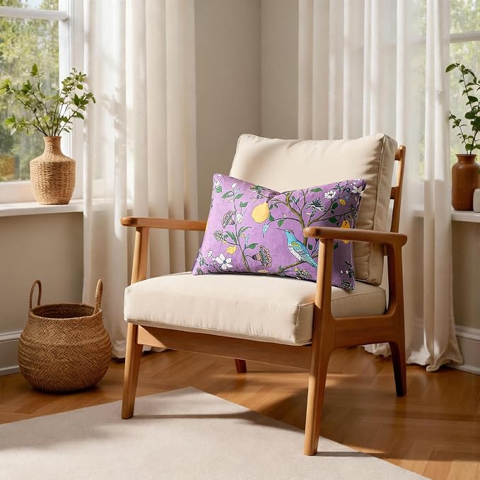 Plum Purple Velvet Floral Decorative 12x20 Lumbar Pillow Covers Set of 2 | Durable and Sturdy,Botanical Printed Pattern,Throw Pillows Case,Rectangle,Colorful Farmhouse,Home Sofa Bed Couch Decor