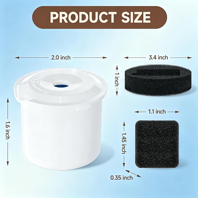 Replacement Glass Cat Water Fountain Filter 6+3+3 Pack, Suitable for Pet Fountain Model: Glass/Ceramic Series PF-01, Contains 6 Filters & 3+3 Pump Sponges, Multi-Layer Filtration, Cat Fountain Filters