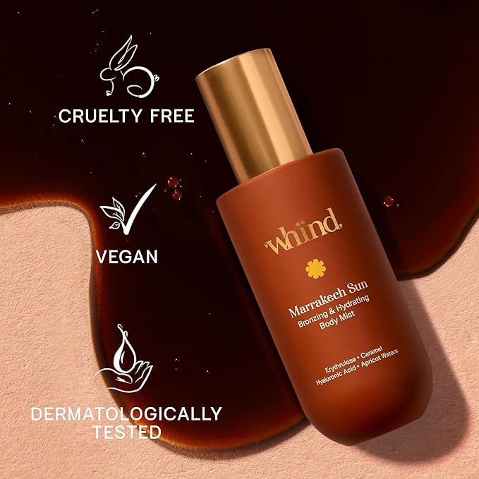 WHIND Hydrating Self-Tanning Body Mist – Lightweight Bronzing Spray with Hyaluronic Acid & Glycerin for a Natural Tan – 200ml