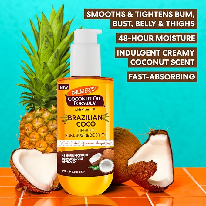 Palmer's Brazilian Coco Hot Mama Firming Kit, Coconut Oil Formula Skin Care Duo with Firming Body Cream (8.8 Oz) + Body Oil (6.6 Fl Oz) Helps Tone Bum, Belly & Thighs, Provides 48 Hour Moisture