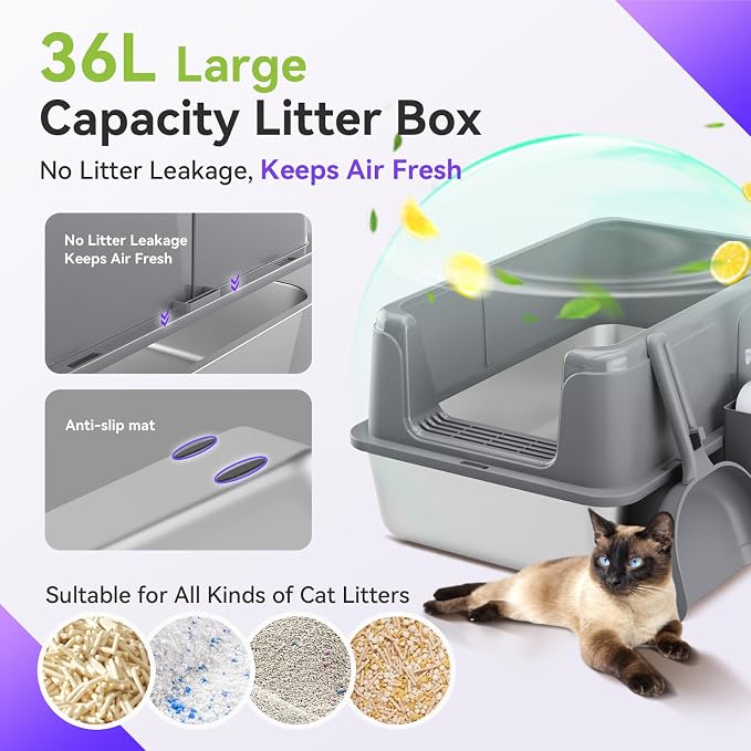 High-Sided Stainless Steel XL Cat Litter Box for Cats