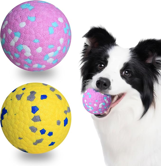 Dog Toys Balls, 2 Pack 3" Bouncy Dog Tennis Balls, Pink Yellow