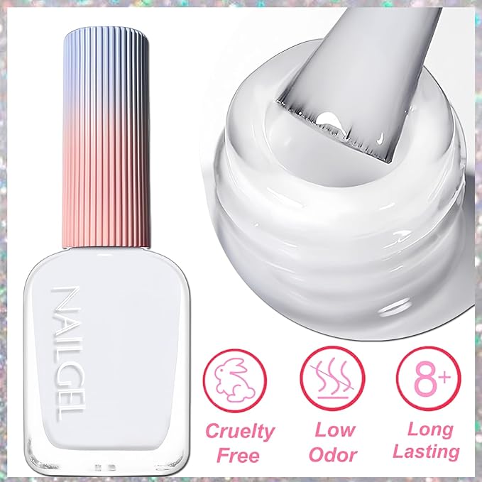 Jelly Milky White Nail Polish, Quick Dry, Fingernail Polish No UV Needed, Sheer Nail Polish for Women and Girls
