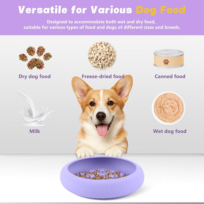Silicone Dog Lick Bowl, Slow Feeder Dog Bowls with Strong Suction, Purple