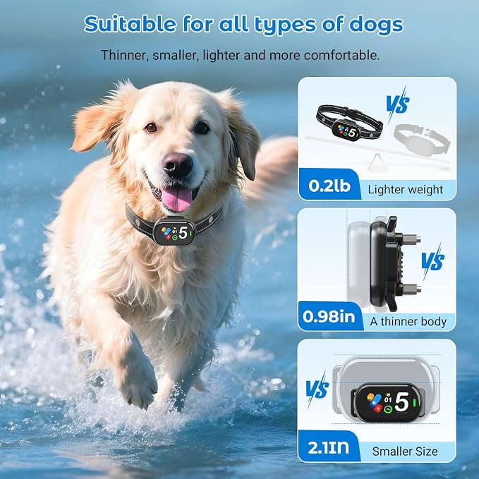 Bark Collar for Small Medium Large Dogs, Rechargeable Smart Dog Bark Collar, Anti Barking Training Collar with 5 Adjustable Sensitivity,Bark Shock Collar with Beep Vibration (Grey)