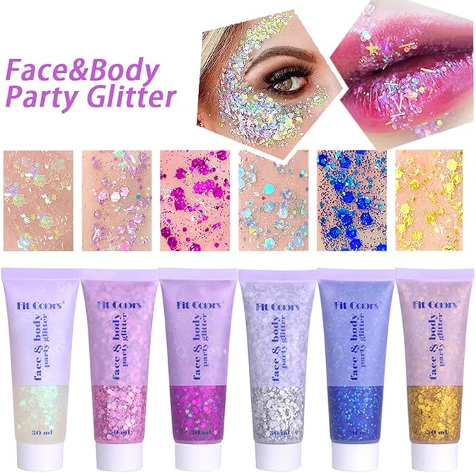 Silver Mardi Gras Out for Women Face Glitter Gel,Carnival Rave Accessories,Singer Concerts Body Glitter, Music Festival Hair Sequins Face Glitter Paint Makeup,50ML