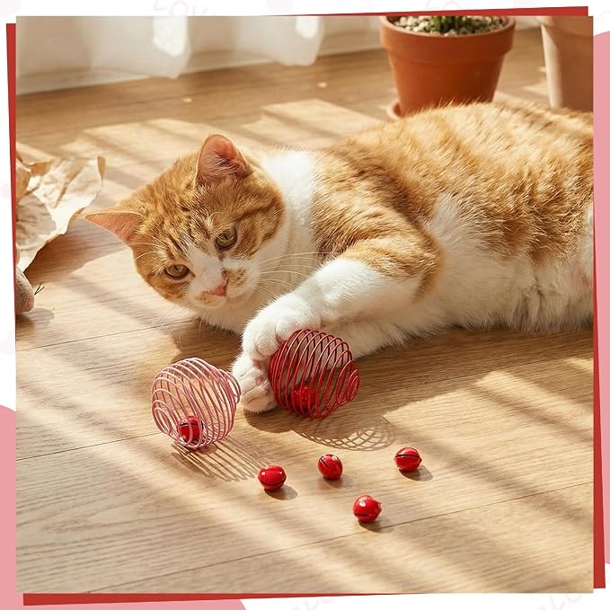 Jecery 5 Pcs Cat Toys Spring,Heart Bel,Pink Red