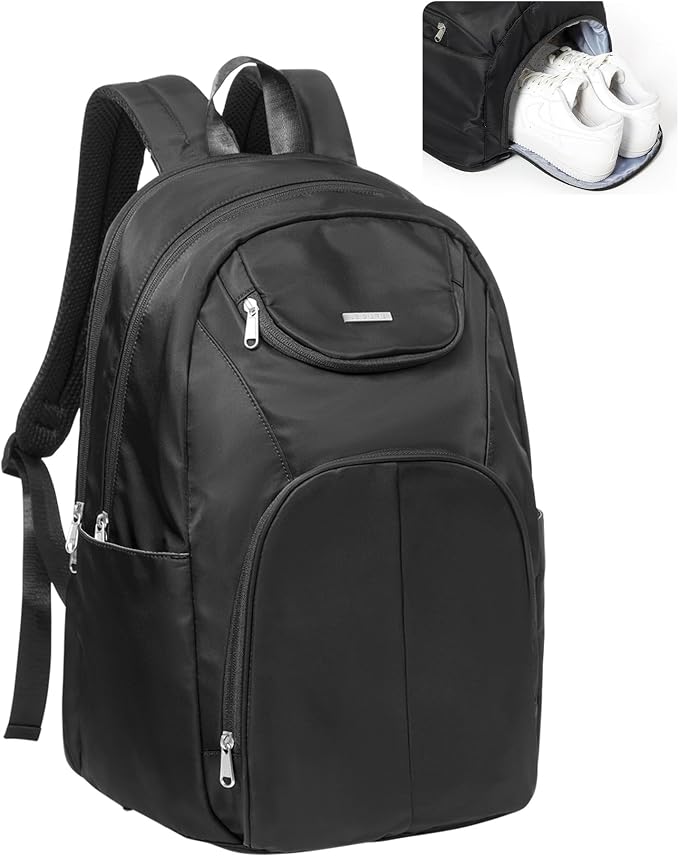 Sports Backpack for Men Women Work Commuter Causal Daypack Hiking Gym Workout Backpack with Shoes Compartment Water Reisistant Black
