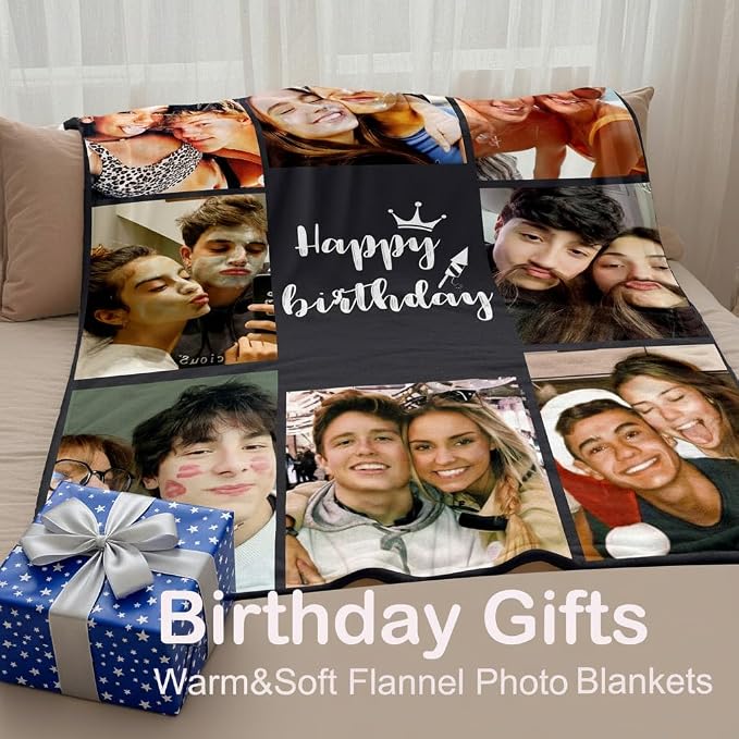 DayOfShe Custom Blanket Birthday Gifts for Boyfriend and Girlfriend Couples Personalized Blankets with Photos Gifts for Wife Husband Family