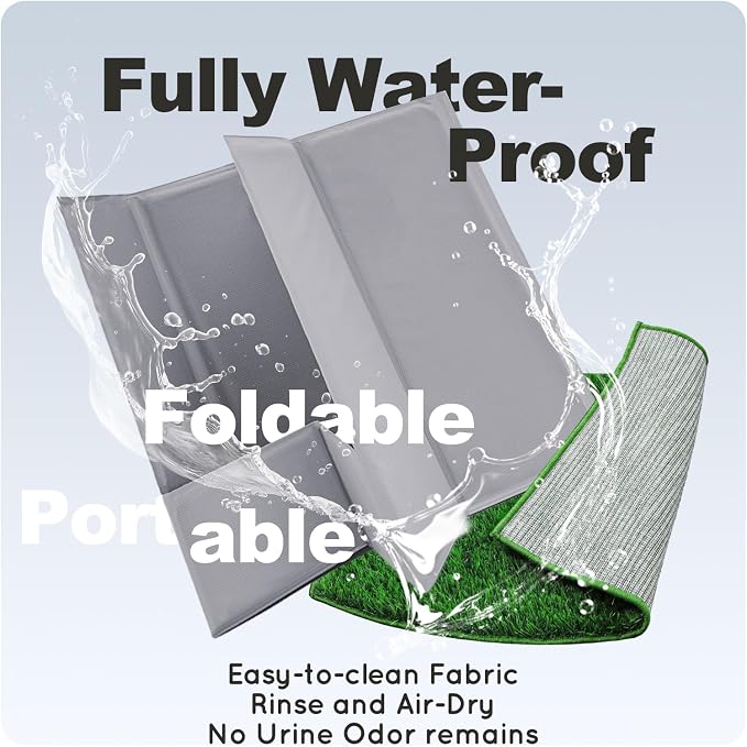 HQ4US Dog Grass Pad with Tray, Foldable Litter Box High Wall, Indoor Potty | Large Easy Clean Puppy Pee Pad Holder with Odor Free Artificial Grass Patch for Dogs Potty, Leakproof, No Assembly, Portable