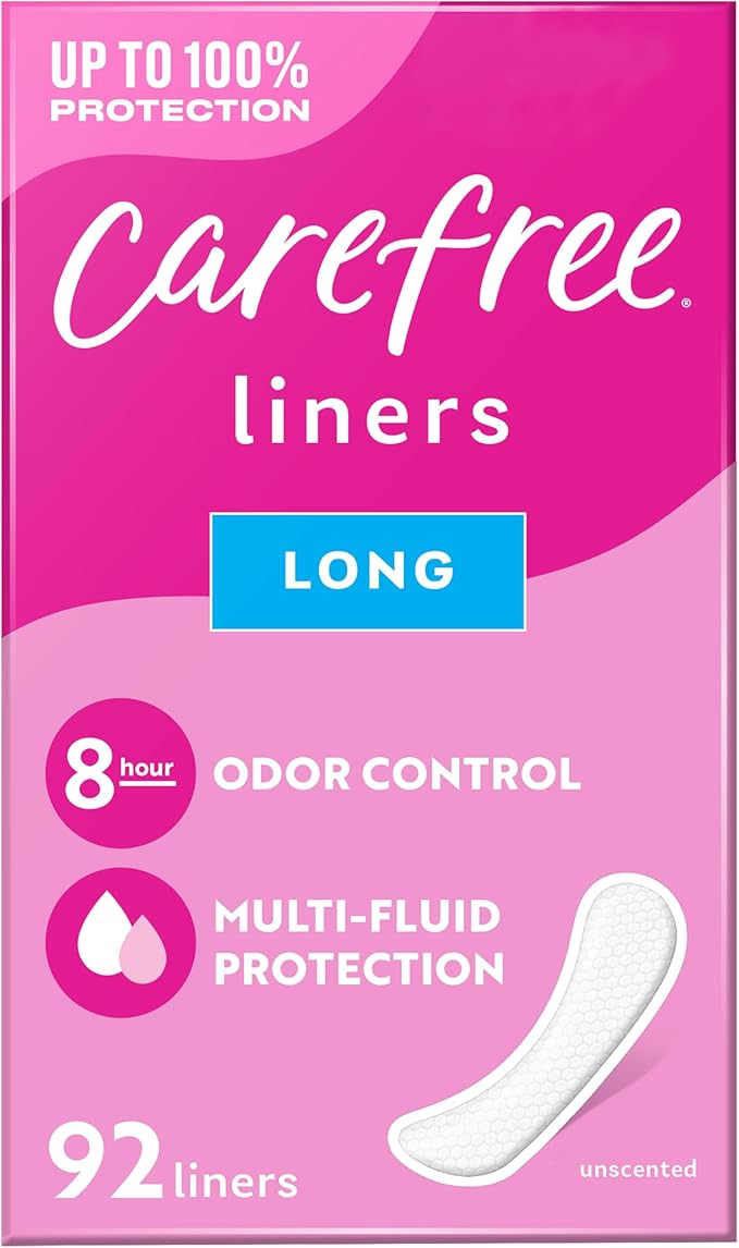 Carefree Panty Liners for Women Long, Unwrapped, Unscented, 92ct