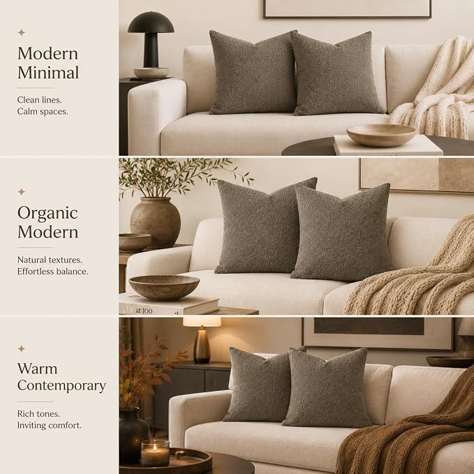 JoraLion 18x18 inch Boucle Throw Pillow Covers, Brown Woven Texture Neutral Pillow Cover Breathable Cushion Case for Couch Sofa Bed Living Room Home Decor, Pack of 2, No Insert