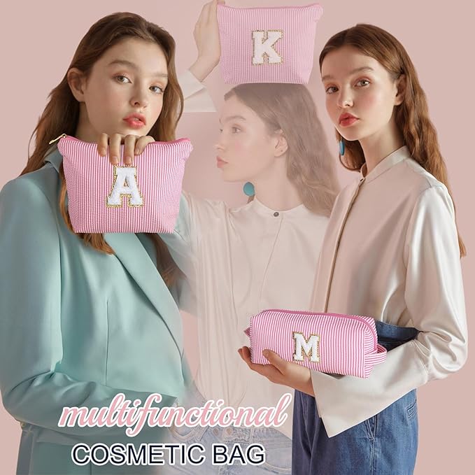 YOOLIFE Christmas Gifts for Grandkids Stocking Stuffers For Teen Girls Teacher Gifts Initial Clear Makeup Bag Birthday Gift Travel Toiletry Cosmetic Bags Birthday Gift Travel Essentials Pink M