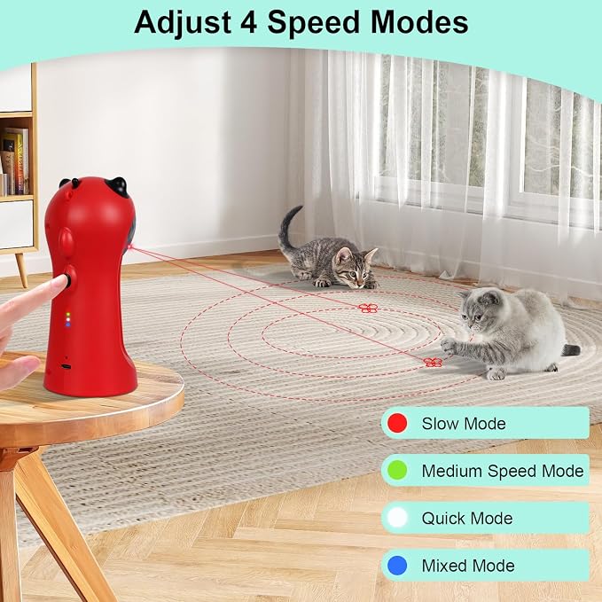 TBTeek Cat Toy, Automatic Cat Toy, 5 Fun Patterns, 4 Speed Modes (Red) | Motion-Activated, Rechargeable, Adjustable Light Angles, Random Trajectory