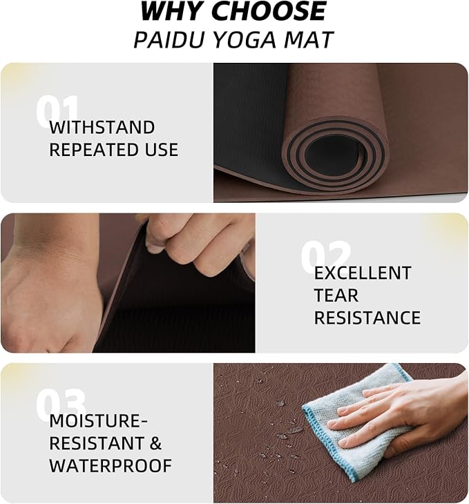 PAIDU Extra Long Wide Yoga Mat 76"x33"x2/5 Inch - Non Slip Thick Exercise Mat for Home Gym, Yoga, Pilates & Workouts