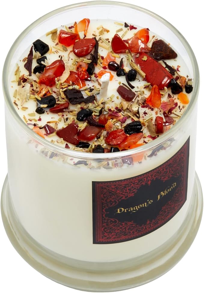 Dragons Blood Candle by New Moon Beginnings - Protection & Grounding - Herb, Flower, & Crystal Candles - Aromatherapy Soy Candle - 12oz Glass Jar
