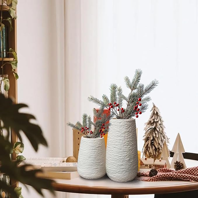 LIFFY Ceramic Flower Vase Set of 2, Home Decor Simple Modern Stereo Grain Table Decorative Vases for Dinning Room, Living Room, Bathroom, Office, Coffee Desk, Fireplace, Gift for Mother, Wife