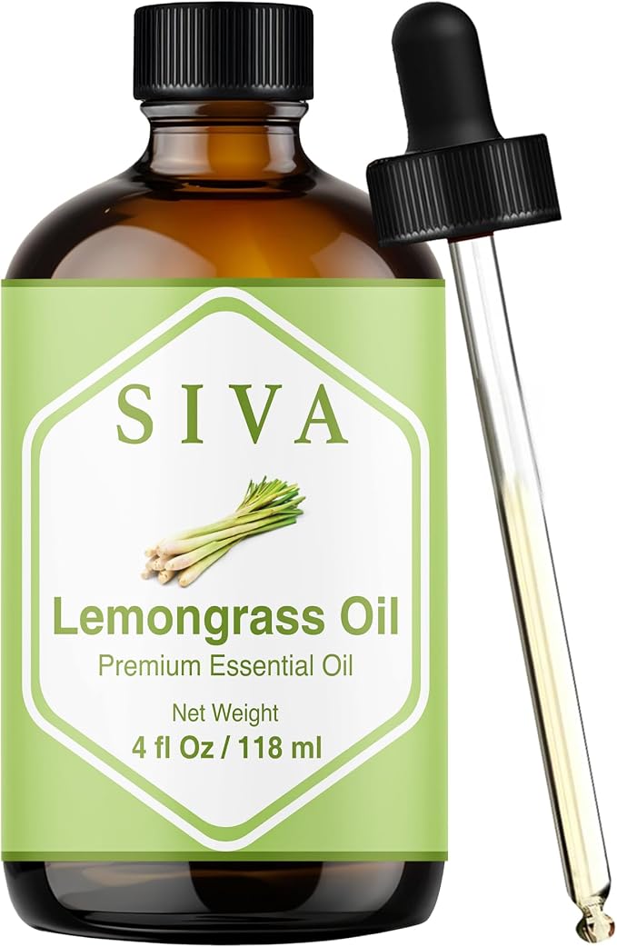 Siva Lemongrass Essential Oil 4 Fl Oz – for Diffuser, Skin & Hair Care – Ideal for Massage & DIY Blends- with Dropper
