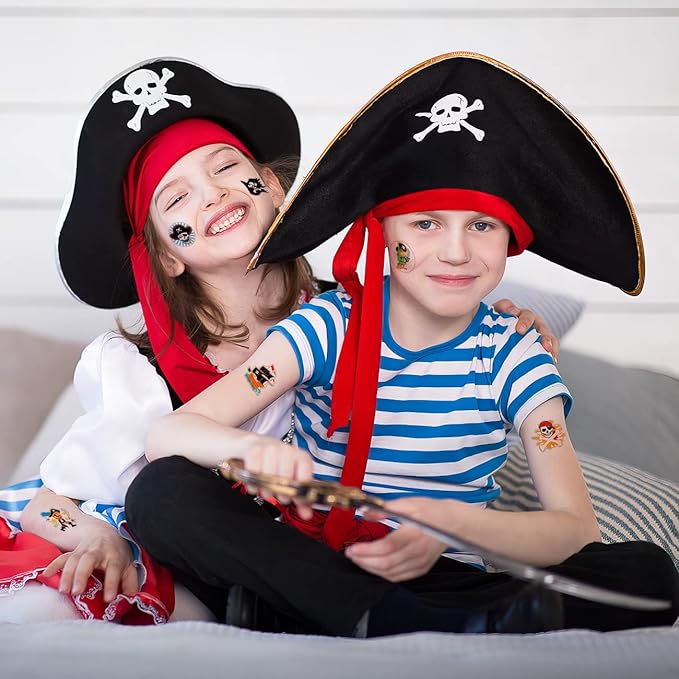 ArtCreativity Pirate Individual Temporary Tattoos for Kids - Pack of 144 Pre-Cut Pirate Tattoos in Assorted Designs, Non-Toxic 2 Inch - Pirates Birthday Party Favors and Goodie Bag Stuffers